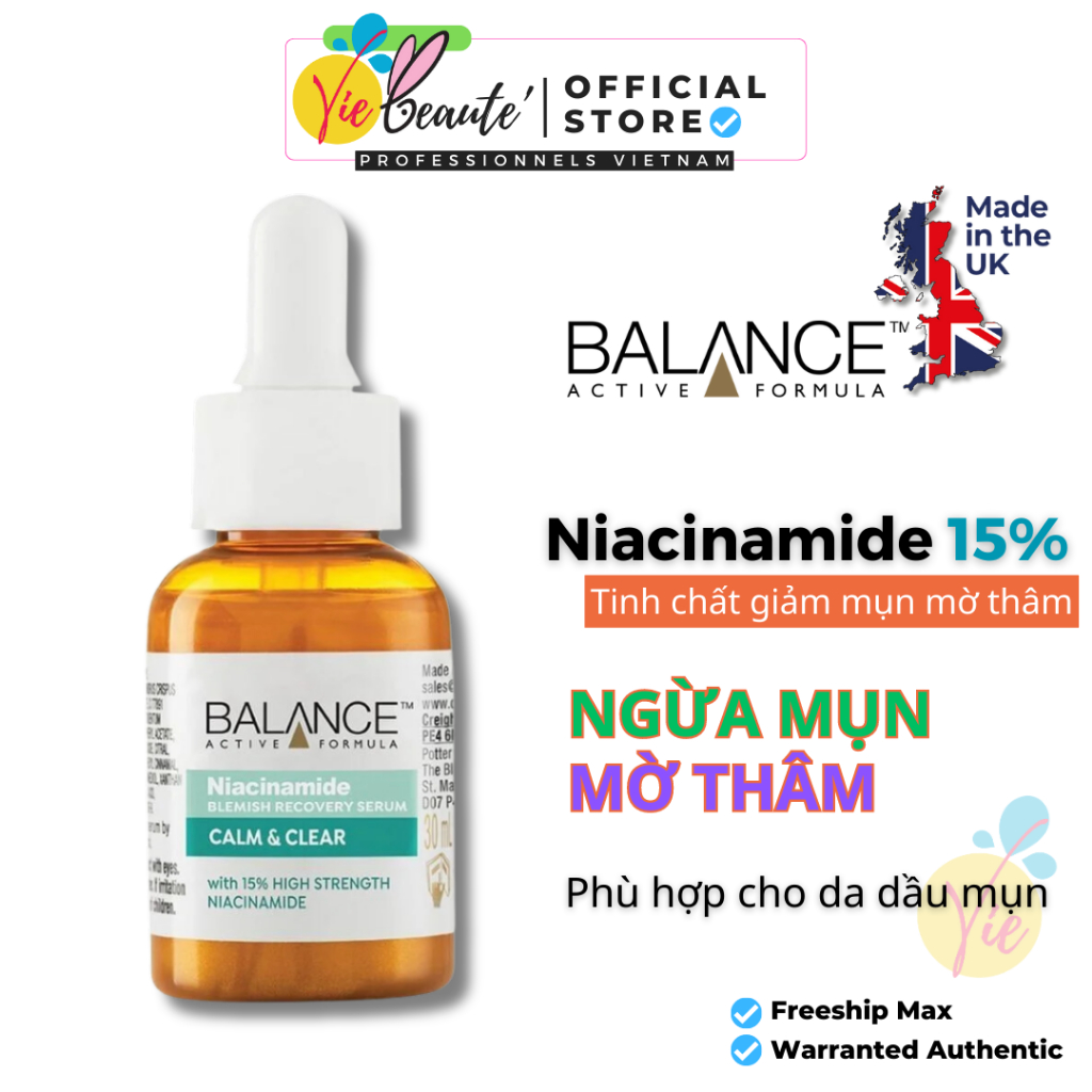 Serum ngừa mụn mờ thâm Balance Active Formula Niacinamide 15% Blemish Recovery 30ml