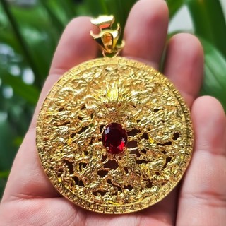 Mặt dây chuyền rồng song long ngọc đỏ cao cấp Lokalo