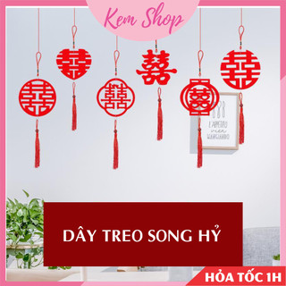 Set 4 dây treo chữ hỷ trang trí đám cưới, phòng cưới, trang trí treo trần nhà, cánh cửa (kèm móc) - Kem Shop K356