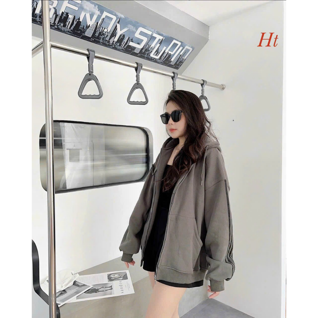 ÁO HOODIE NỈ NGOẠI KHÓA KÉO NỮ PHỐI 4 SỌC VAI MÀU TRẮNG ĐEN XÁM DÀY DẶN ẤM ÁP SIÊU HOT HIT
