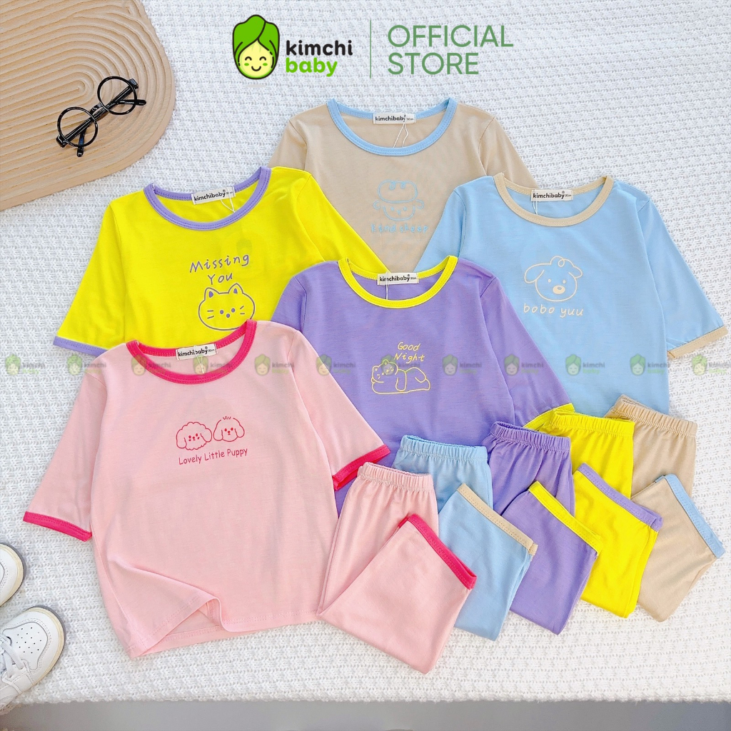 Bộ Dài Tay Cho Bé Trai, Bé Gái KIMCHIBABY Vải Thun Lạnh In Chữ Little Puppy, Đồ Bộ Cho Bé Mặc Thu Đông KCTD306