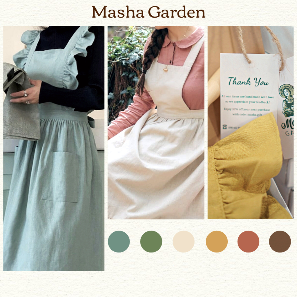 Tạp Dề Vintage Thiết Kế Từ Vải Sợi Tự Nhiên Linen Mềm Mại | Độc Quyền Của Masha Garden