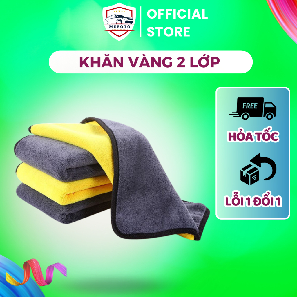 Khăn Lau Ô Tô Cao Cấp MEEOTO Màu Vàng 2 Lớp Cao Cấp Siêu Sạch Siêu Thấm Hút