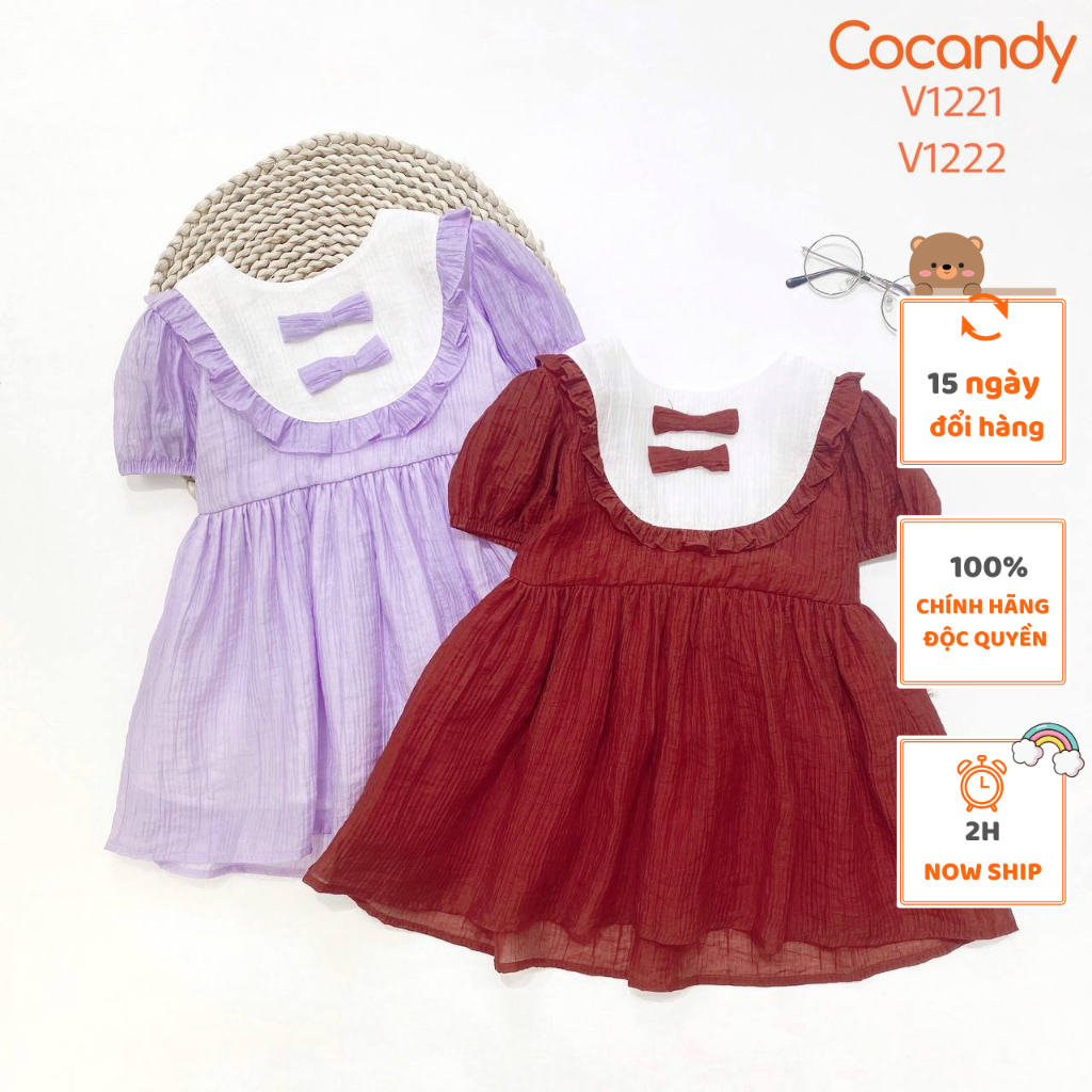 Váy cho bé -Váy cộc ĐỎ, TÍM cổ TRẮNG 2 nơ cho bé của COCANDY mã V1221,V1222