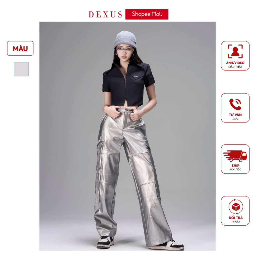 Quần Da Bạc Nữ Dáng Suông Túi Hộp Phong Cách Cá Tính Nổi Bật 𝐃𝐗 𝐃𝐄𝐗𝐔𝐒 _ DXQ70032