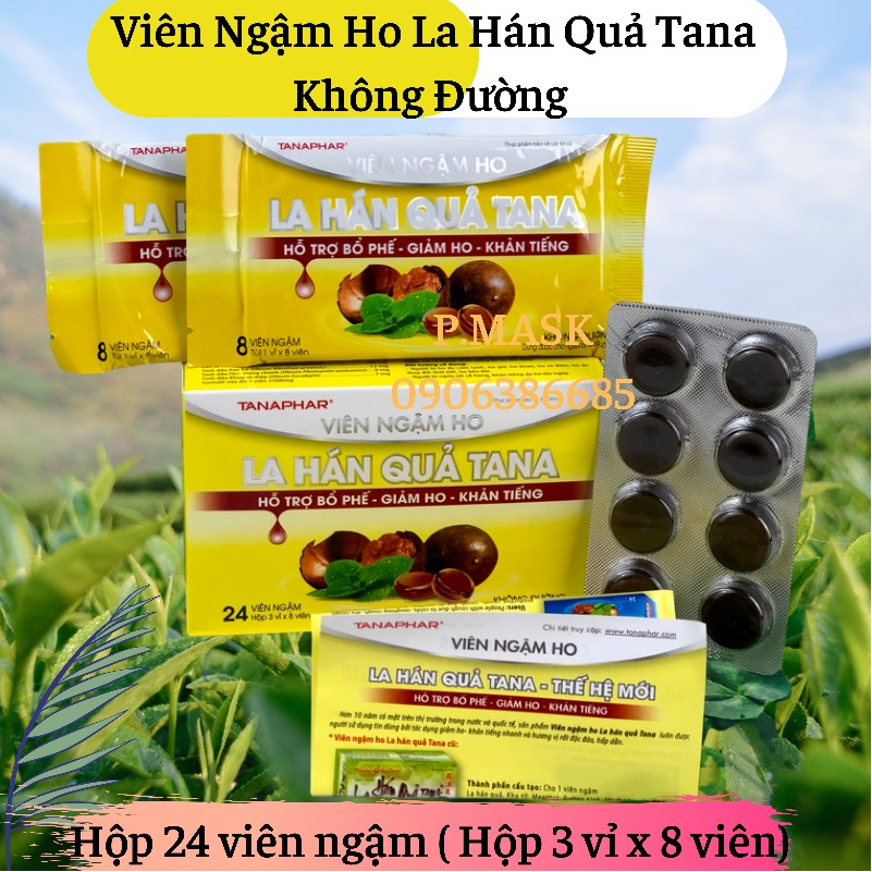 VIÊN NGẬM HO TANAPHAR LA HÁN QUẢ KHÔNG ĐƯỜNG 24 VIÊN làm ấm họng, giảm ho (hộp 3 vỉ x 8 viên)