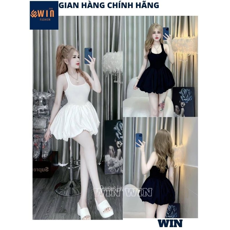 Jum 3 lỗ cup ngực dáng ngắn xoè bồng gợi cảm điệu đà, Váy 2 dây sát nách bánh bèo phong cách trẻ trung - WIN