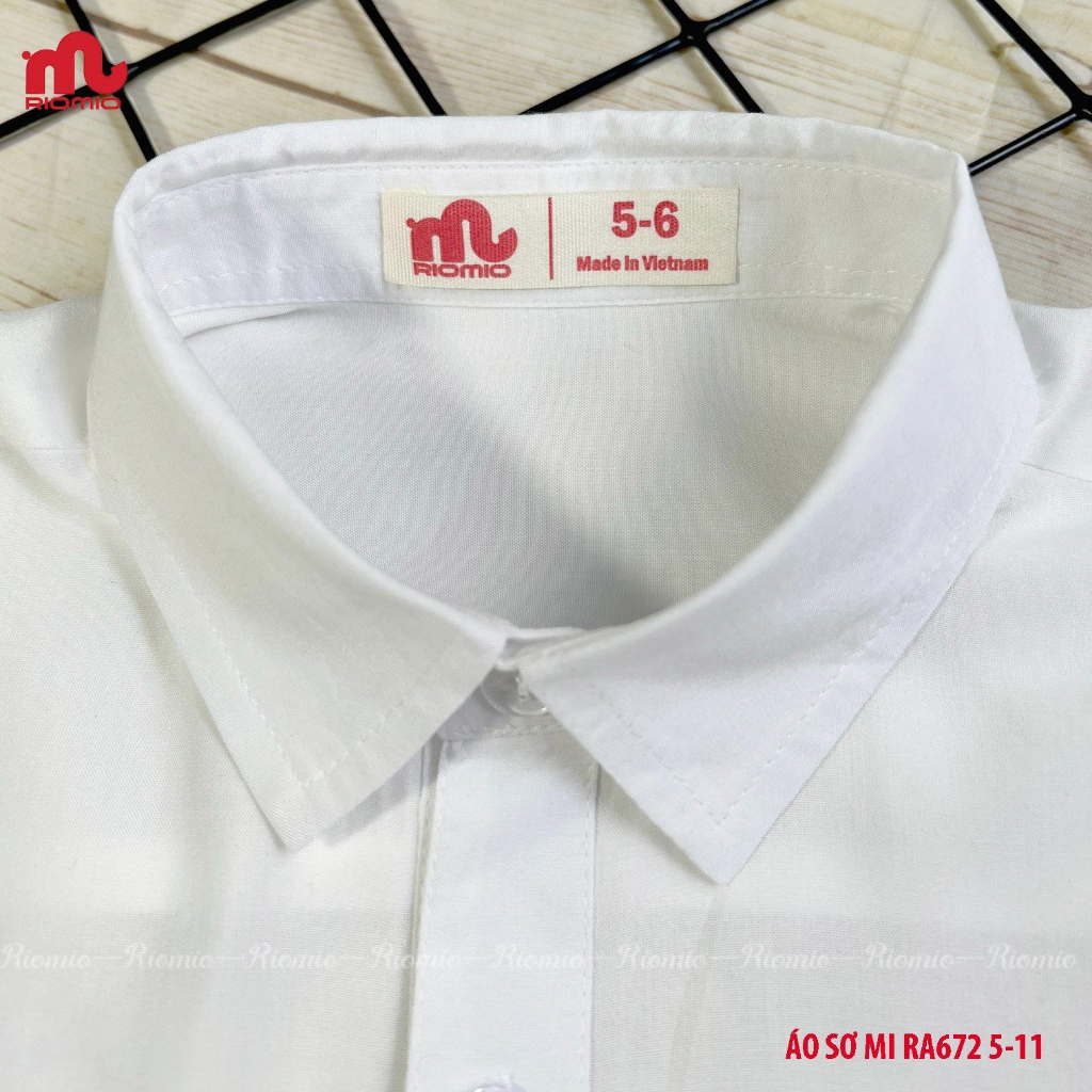 Áo sơ mi bé trai Riomio áo sơ mi trắng cộc tay cho bé đi học chất thô Hàn 100% cotton mềm mát cho bé 5 đến 11 tuổi RA672