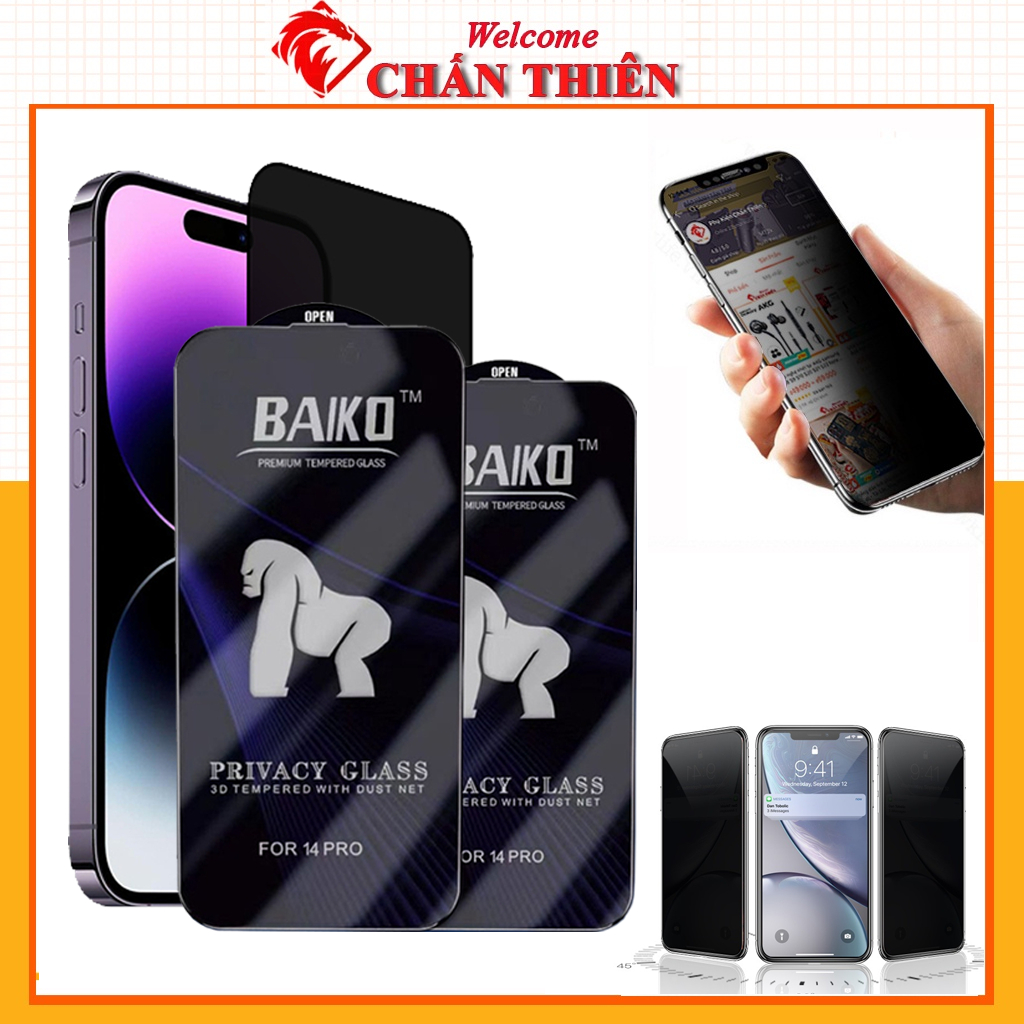 Cường lực Baiko chống nhìn trộm iPhone 15 pro 12Pro max 13pro max 11 Pro max 14 Pro max Xsmax 7Plus XR 14 Plus [ BK-CNT]