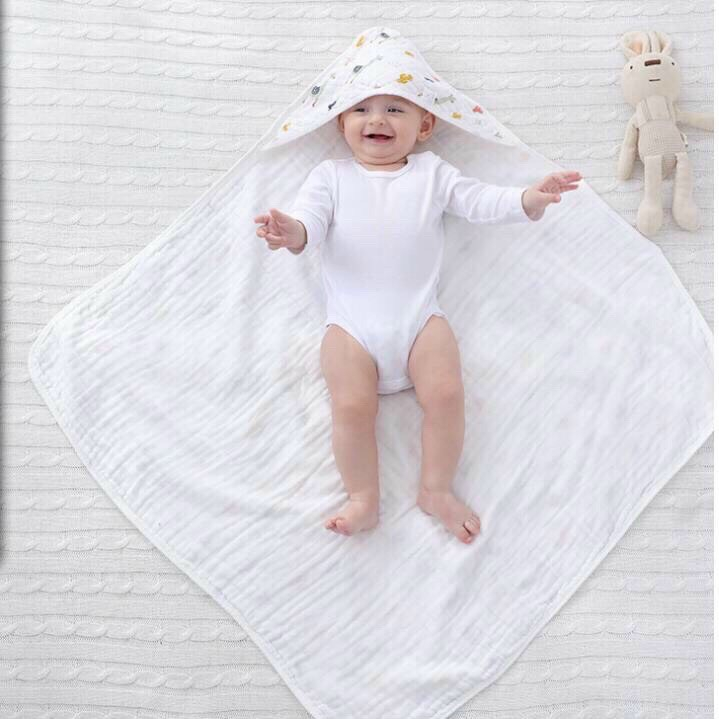 Khăn ủ cho bé sơ sinh, ủ choàng cho bé BECON có mũ, thoáng mát An Toàn Cho Bé