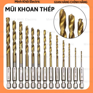 Bộ 13 mũi khoan thép xoắn mạ titan chuôi lục giác,hộp mũi khoan đa năng, mũi khoét sắt, mũi khoét gỗ,mũi khoan xoắn