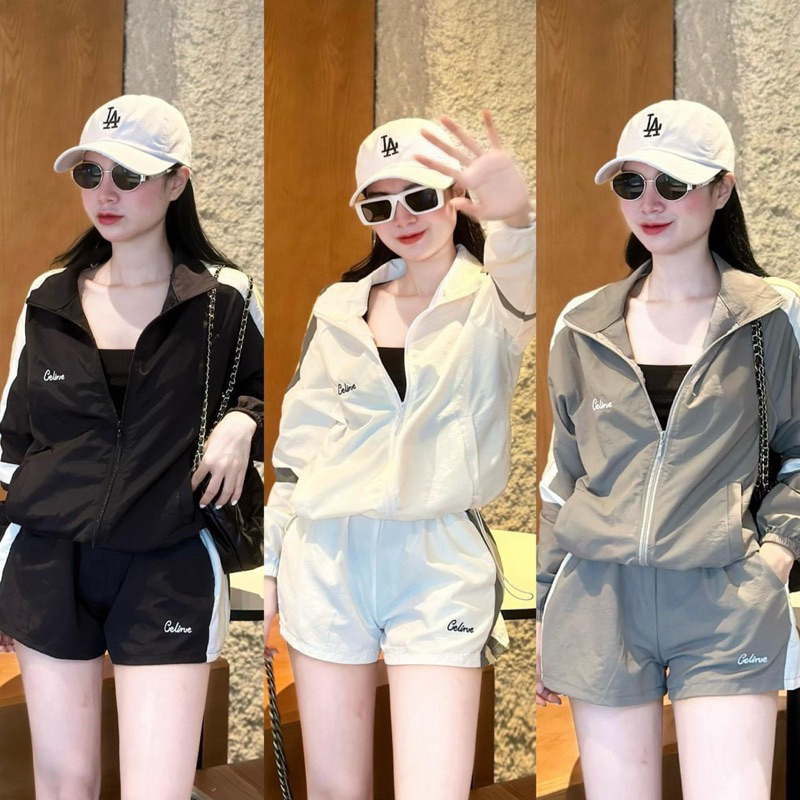 Set bộ thể thao phối Chất liệu vải gió sần chính phẩm , hàng vải mềm mặc mát Phối đáp kỹ , logo thêu nổi