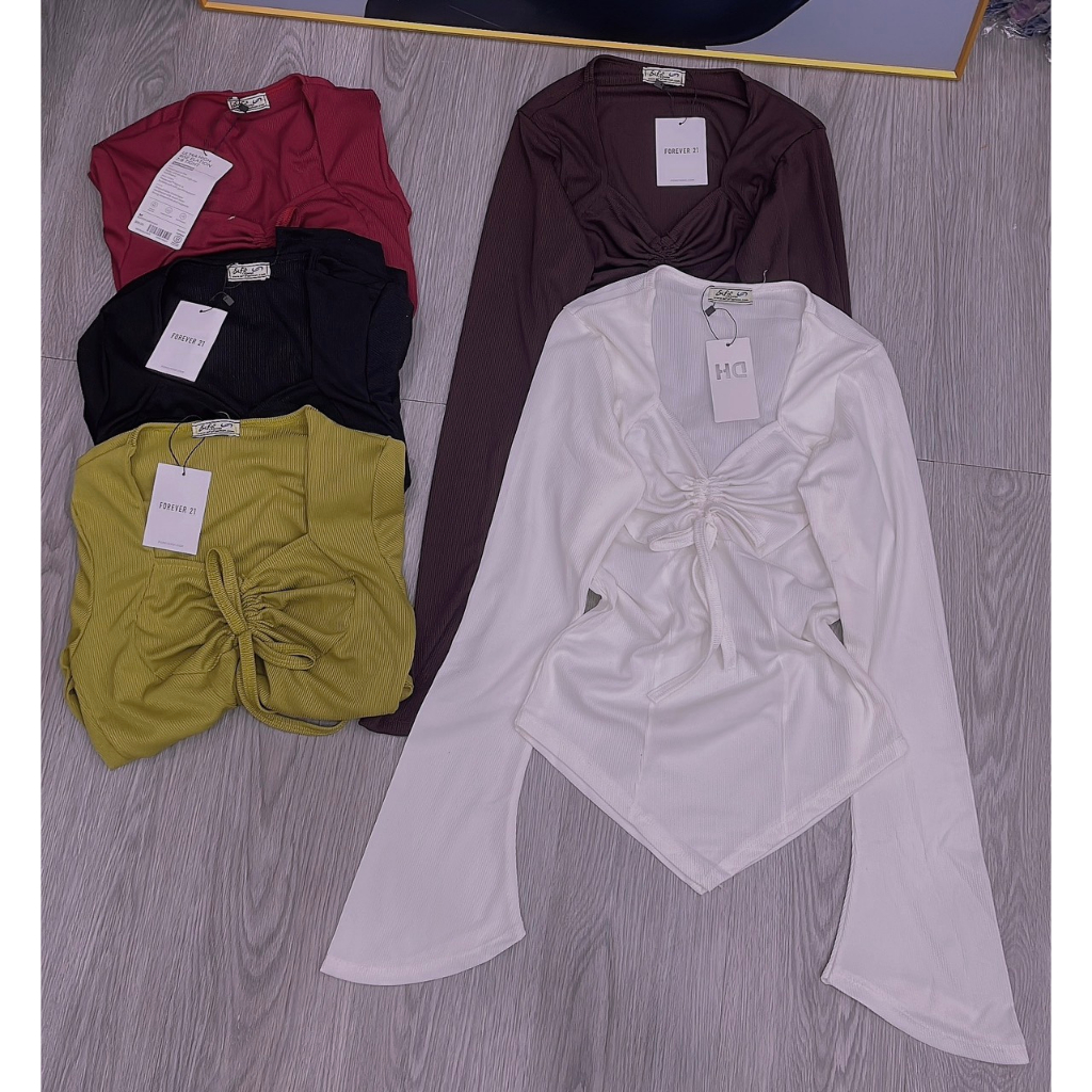 Áo gân tay dài rút ngực vạt nhọn kèm ảnh thật trải sàn