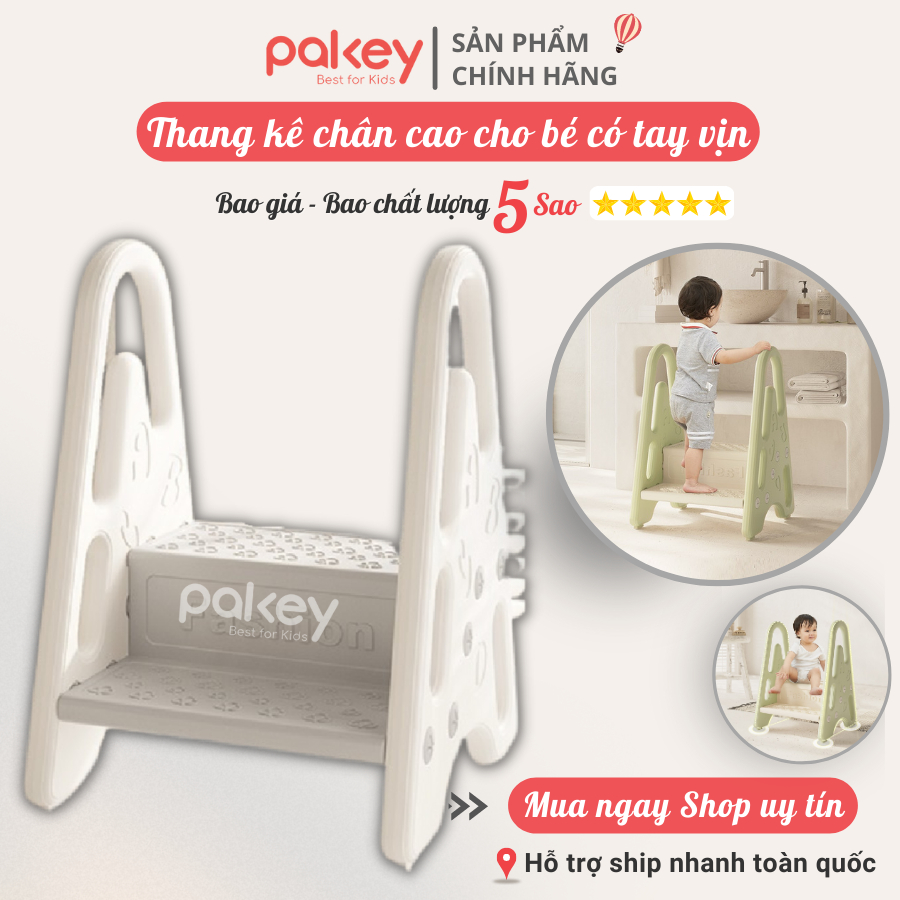 Ghế bậc thang có tay cầm cho bé, ghế kê chân đi vệ sinh, đánh răng chống trượt cao cấp sẵn 2 màu trắng xanh