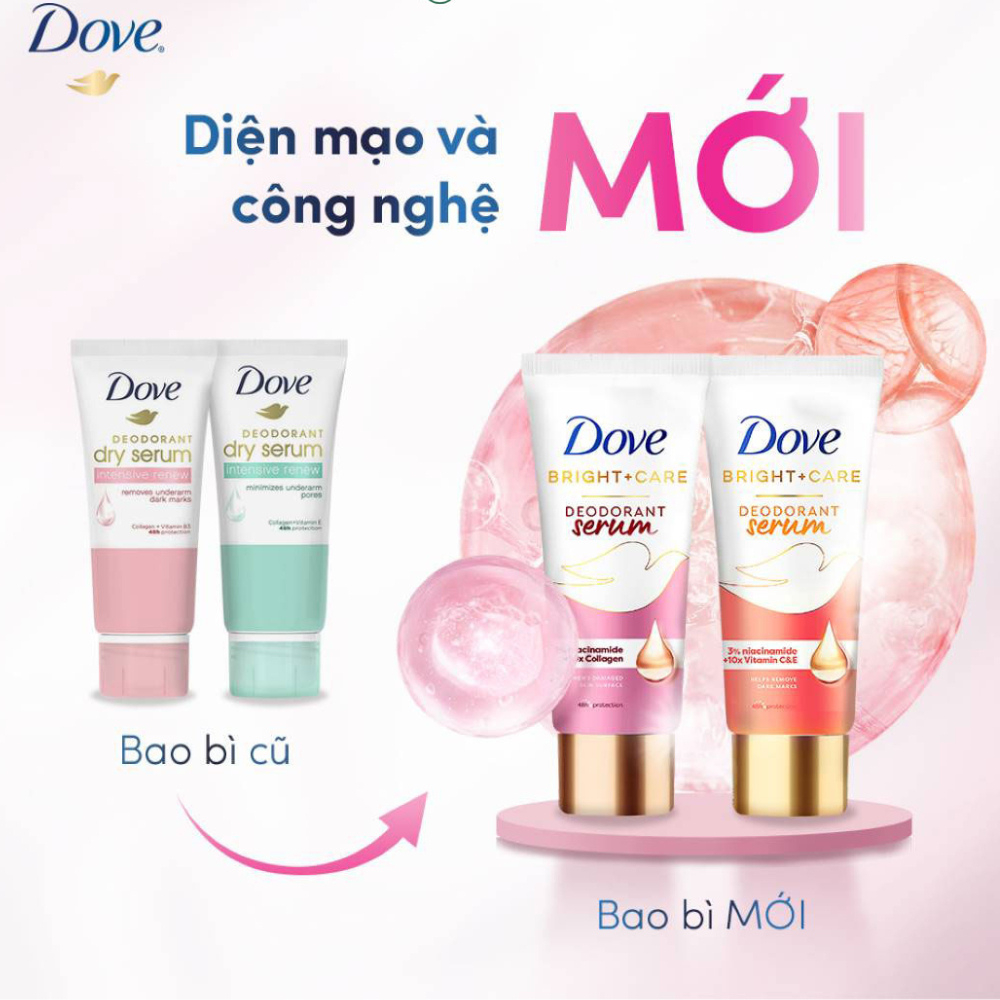 Kem Khử Mùi Dove Tinh Chất Serum Bright - Care Deodorant Serum 3% Niacinamide Collagen Vitamin C E