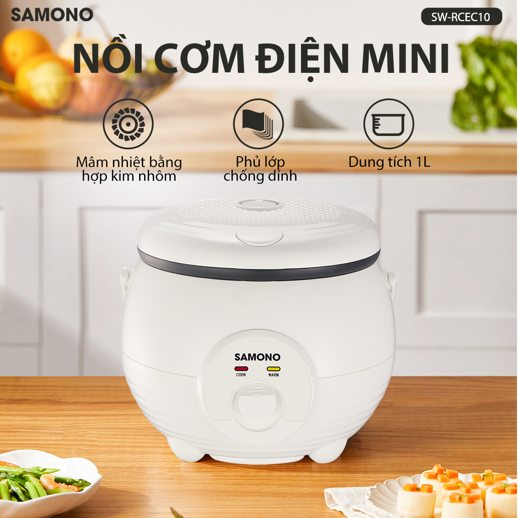 (BH 1 Năm)Samono Nồi cơm điện 1L 500W cho 2 người, nấu cơm nhanh chóng, thích hợp văn phòng ký túc xá SW-RCEC10