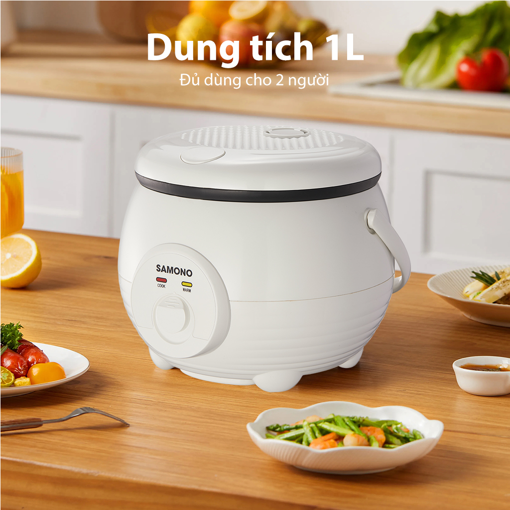 (BH 1 Năm)Samono Nồi cơm điện 1L 500W cho 2 người, nấu cơm nhanh chóng, thích hợp văn phòng ký túc xá SW-RCEC10