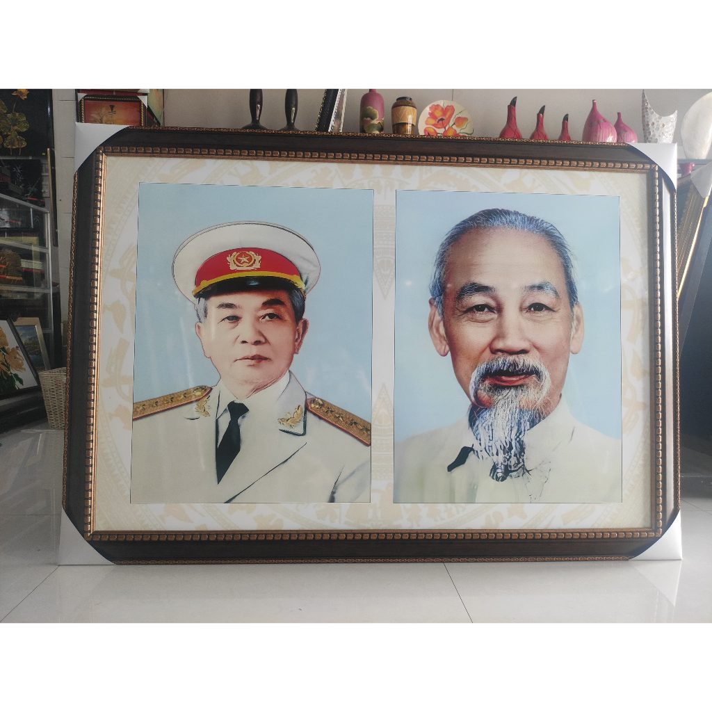 Tranh sơn mài chân dung Bác Hồ và Bác Giáp kích thước 80x120 cm chưa khung