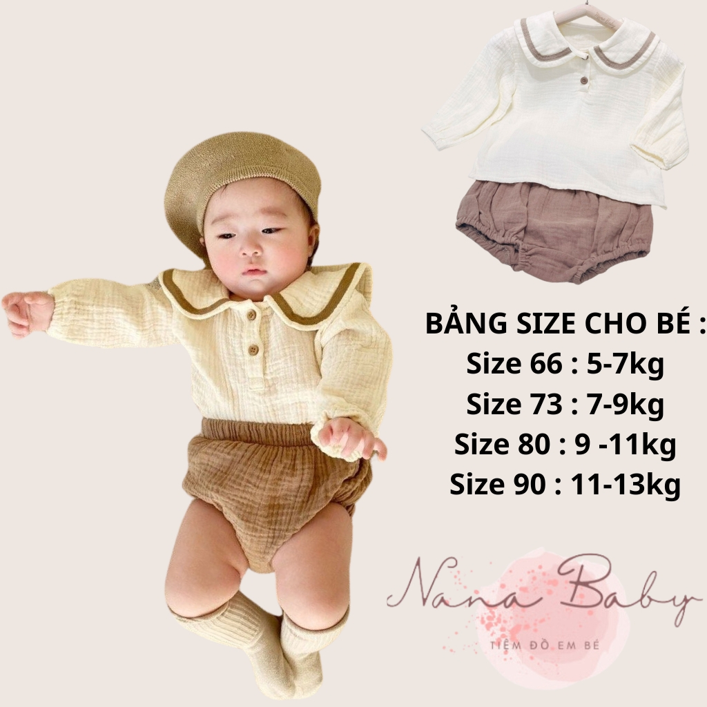 Bộ quần áo cho bé Nanababy chất liệu vải xô mulsin dáng hải quân đáng yêu QA52