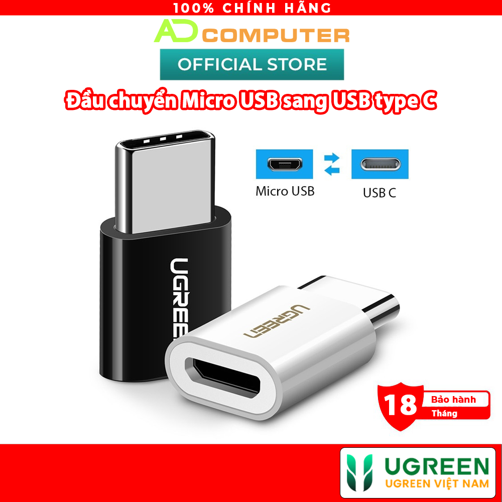 Đầu chuyển Micro USB sang USB type C, kích thước 18*13*6,6mm UGREEN US157