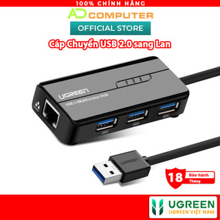 Cáp chuyển usb 2.0 sang lan 10/100mbps tích hợp hub usb 2.0 3 cổng ugreen cr103 20264