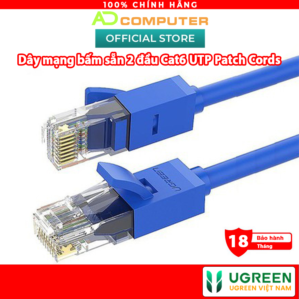 Dây mạng bấm sẵn 2 đầu Cat6 UTP Patch Cords UGREEN NW102 (xanh da trời)