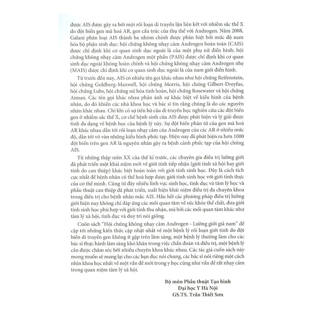 Sách - Hội Chứng Không Nhạy Cảm Androgen Lưỡng Giới Giả Nam