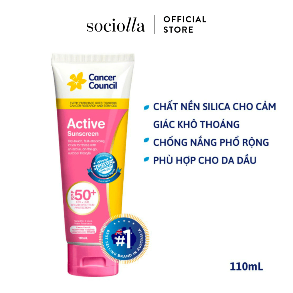 Kem Chống Nắng Cancer Council Active Pink SPF 50+ 110ml