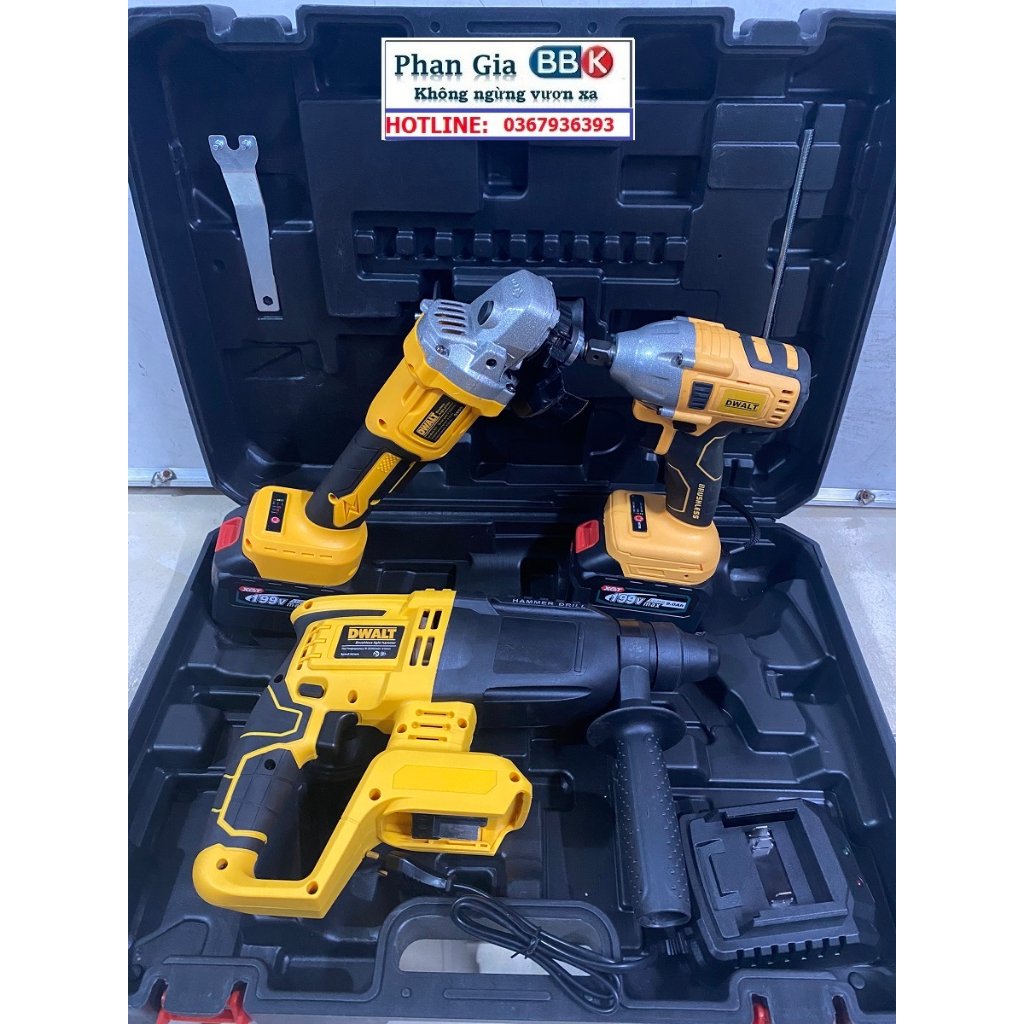 Bộ combo 3 trong 1 Máy Khoan Đục Bê Tông Dùng Pin 188V - Khoan Bê Tông Siêu Khỏe - Máy mài Cầm Tay 3 Chức Năng ( Có Búa