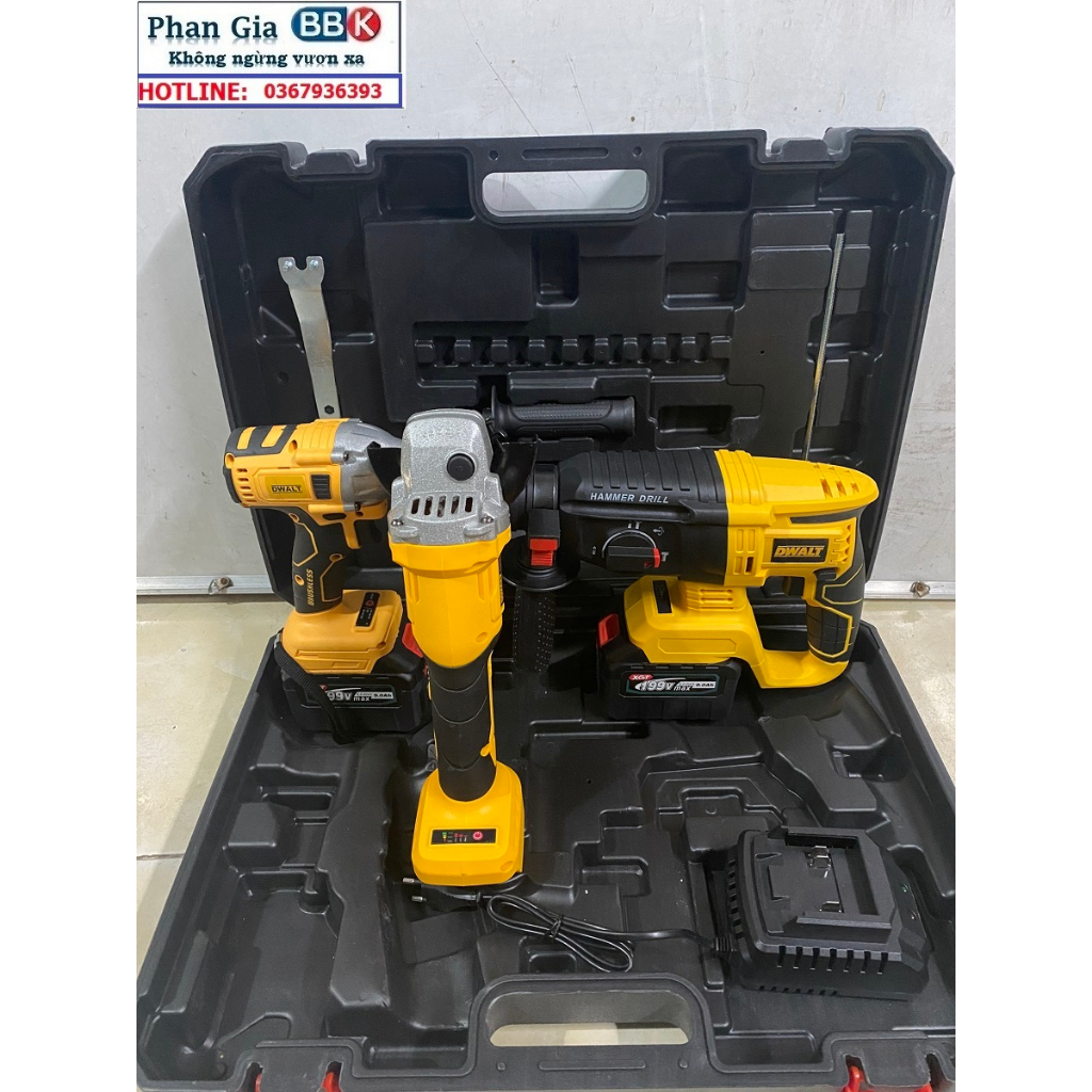 Bộ combo 3 trong 1 Máy Khoan Đục Bê Tông Dùng Pin 188V - Khoan Bê Tông Siêu Khỏe - Máy mài Cầm Tay 3 Chức Năng ( Có Búa