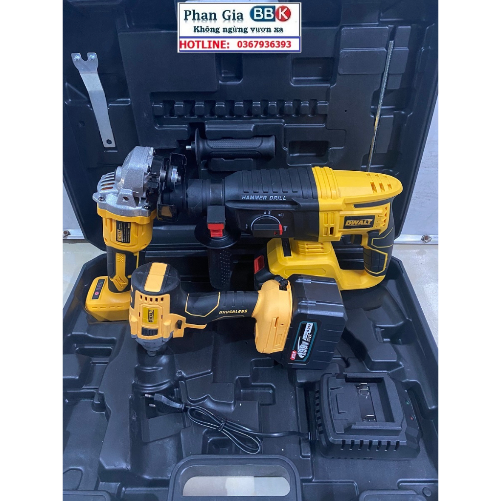 Bộ combo 3 trong 1 Máy Khoan Đục Bê Tông Dùng Pin 188V - Khoan Bê Tông Siêu Khỏe - Máy mài Cầm Tay 3 Chức Năng ( Có Búa