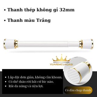Thanh treo La Mã không cần khoan tường cao cấp, phi 32mm thép không gỉ,  treo rèm, treo quần áo, treo rèm