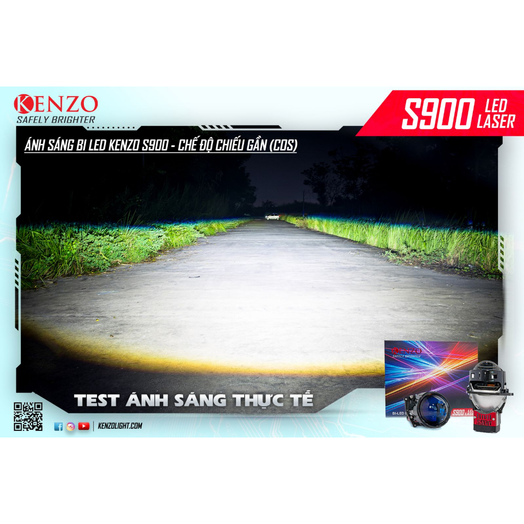 Đèn pha bi led lazer độ sáng khủng Kenzo S900 80W, pha cầu led xe ô tô và xe máy tản nhiệt làm mát nhanh