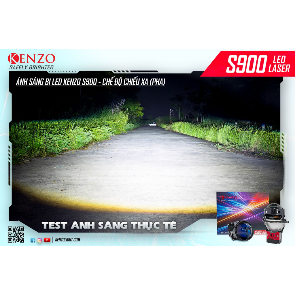 Đèn pha bi led lazer độ sáng khủng Kenzo S900 80W, pha cầu led xe ô tô và xe máy tản nhiệt làm mát nhanh