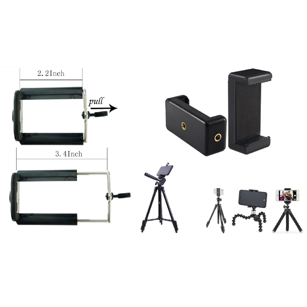 Đầu kẹp điện thoại cho gậy 3 chân livestream, gậy chụp hình, tripod mini