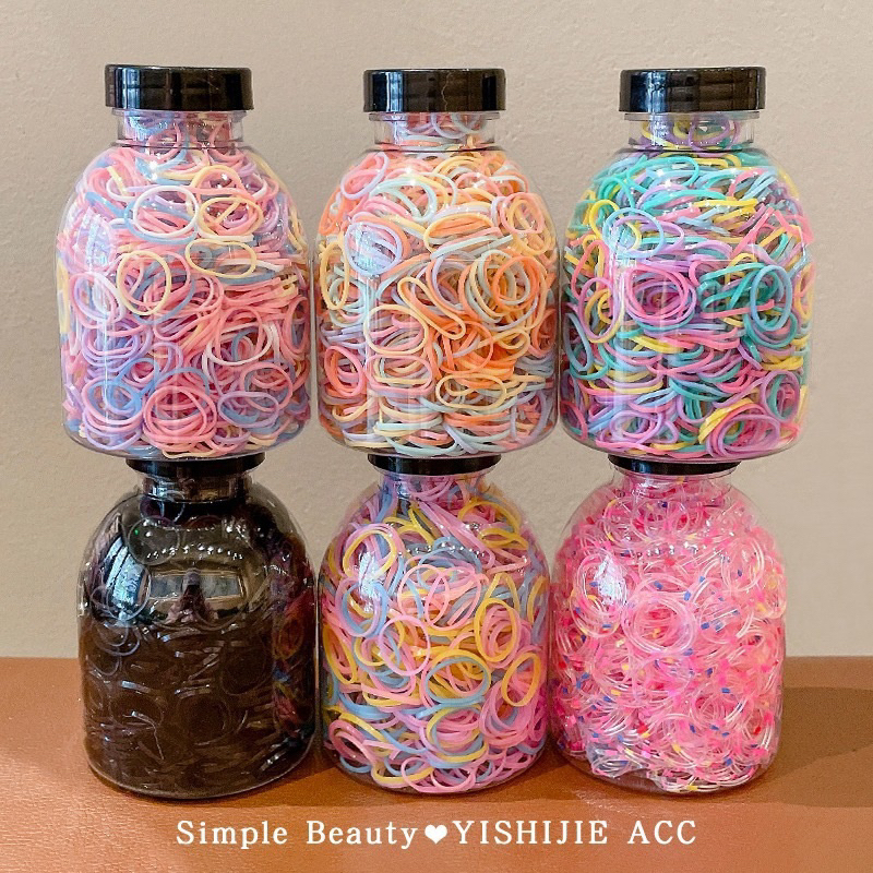 Set 1000 Dây Thun Buộc Tóc Nhiều Màu Cho Bé Trong Bình