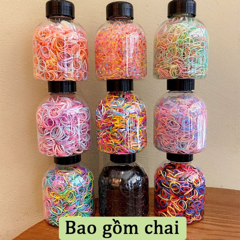 Set 1000 Dây Thun Buộc Tóc Nhiều Màu Cho Bé Trong Bình