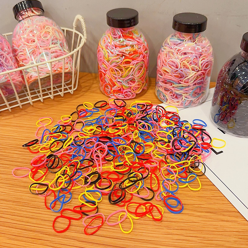 Set 1000 Dây Thun Buộc Tóc Nhiều Màu Cho Bé Trong Bình