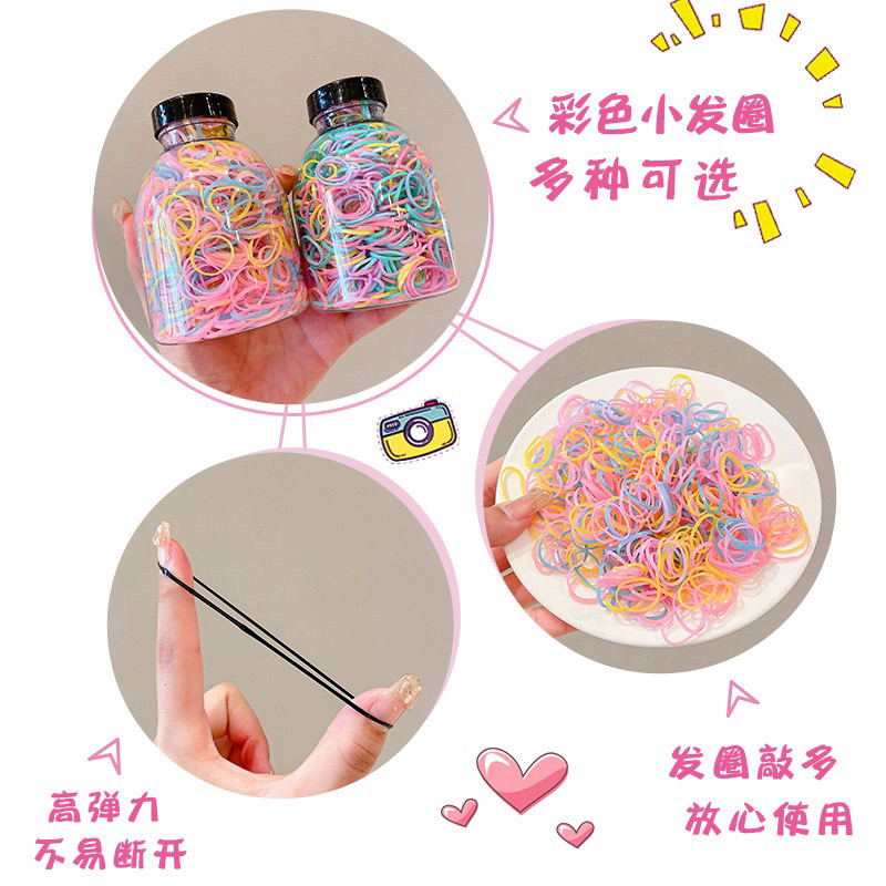 Set 1000 Dây Thun Buộc Tóc Nhiều Màu Cho Bé Trong Bình