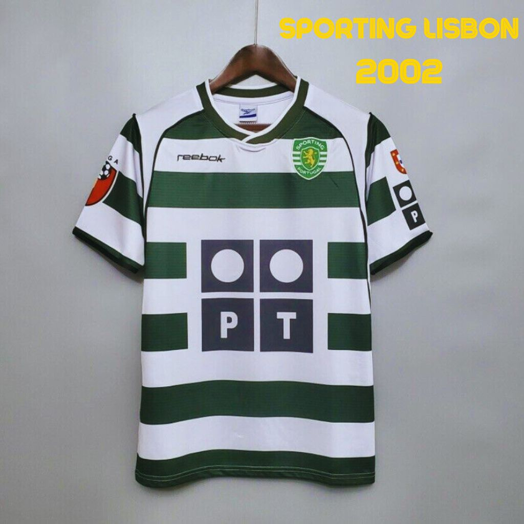 Áo bóng đá retro Sporting Lisbon 2002 vải Cotton Polyester thời trang blockcore
