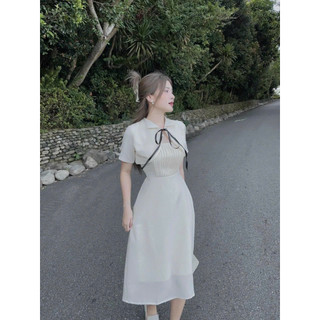 Đầm maxi chất vải voan kèm khoác nhỏ cotton lạnh cột dây đen
