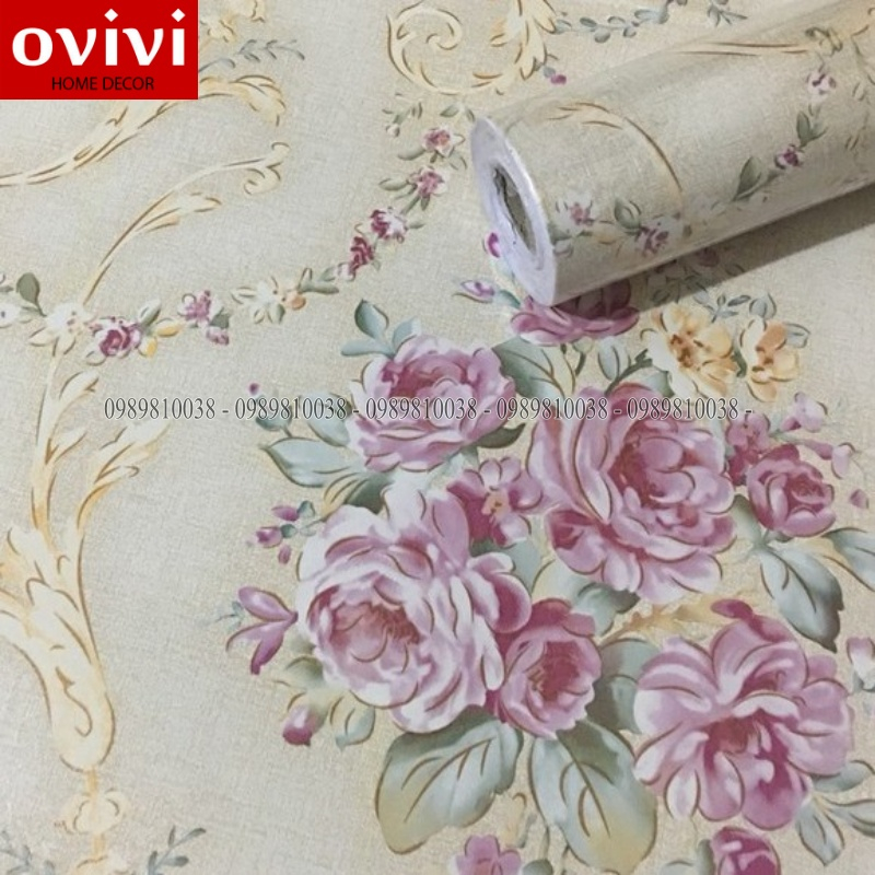 10M GIẤY DÁN TƯỜNG (DECAL CUỘN) HOA VẰN VÀNG CỔ ĐIỂN CÓ KEO SẴN BÓC DÁN ĐƠN GIẢN