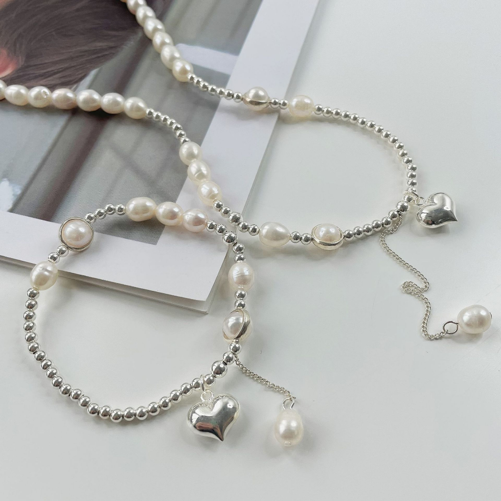 Bộ trang sức nữ ngọc trai nuôi tự nhiên 2 món vòng cổ lắc tay bạc nữ cao cấp mix charm bạc - BNT2812 - Bảo Ngọc Jewelry