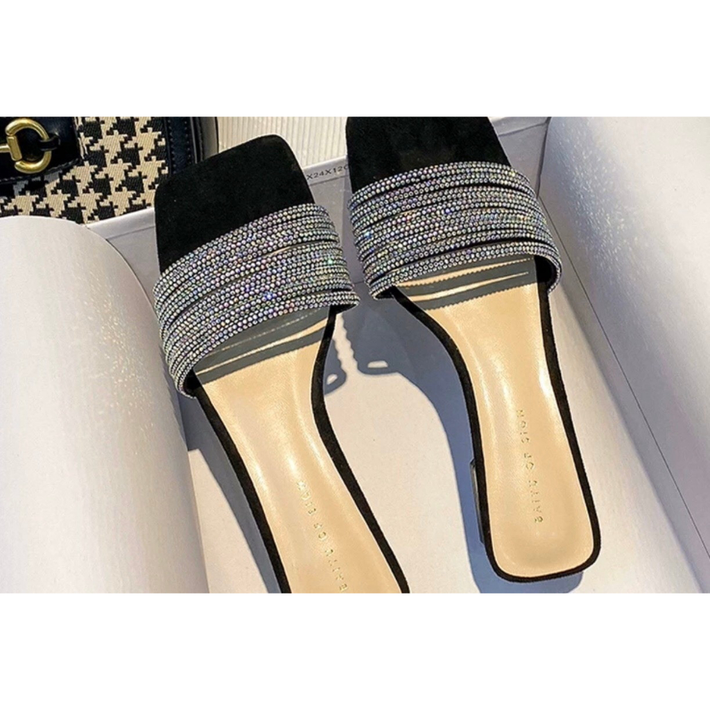 Dép sandal 3cm tiện êm ái, đá full dây sáng lấp lánh. Dép đi du lịch, dép đi cafe