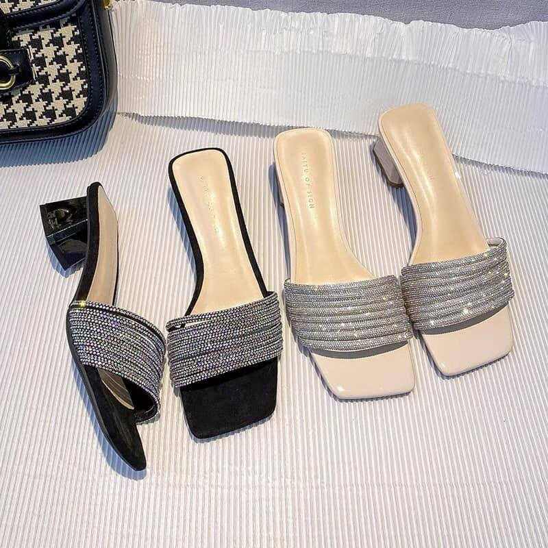 Dép sandal 3cm tiện êm ái, đá full dây sáng lấp lánh. Dép đi du lịch, dép đi cafe