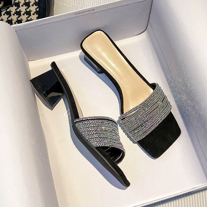 Dép sandal 3cm tiện êm ái, đá full dây sáng lấp lánh. Dép đi du lịch, dép đi cafe