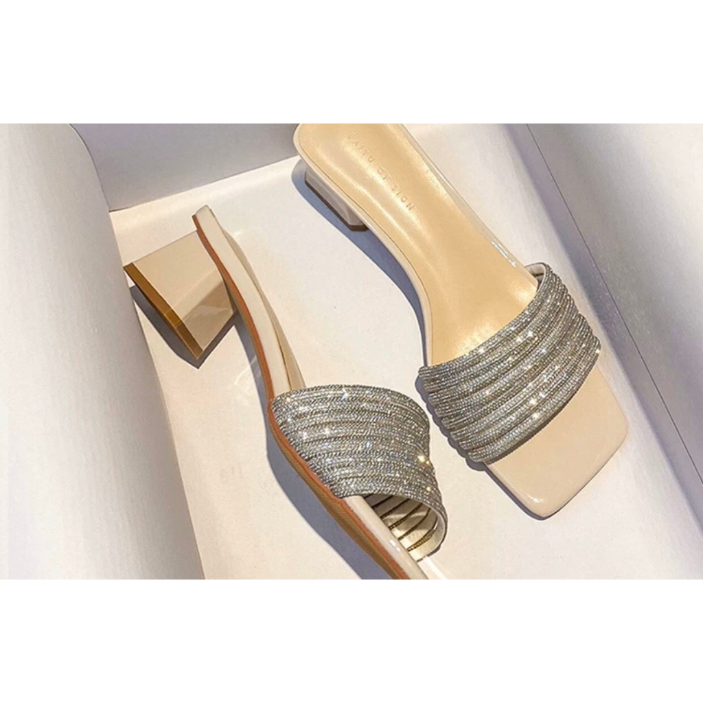 Dép sandal 3cm tiện êm ái, đá full dây sáng lấp lánh. Dép đi du lịch, dép đi cafe
