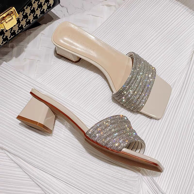 Dép sandal 3cm tiện êm ái, đá full dây sáng lấp lánh. Dép đi du lịch, dép đi cafe