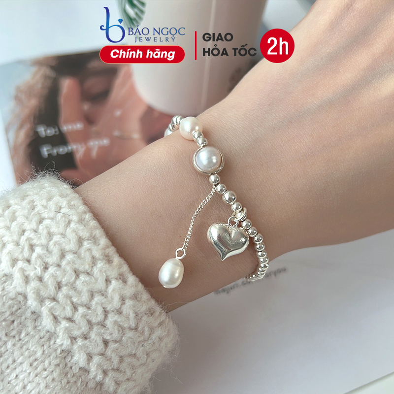Lắc Tay Bạc Nữ Ngọc Trai Gắn Charm Bạc Độc Đáo LT2813 - Bảo Ngọc Jewelry