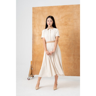 NINE 2 FINE - Váy công sở cổ phối màu nude collar beige shirt dress